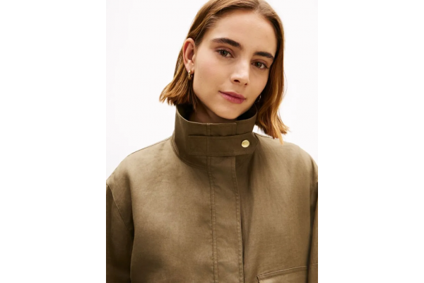 Women's Mediterranean Olive Linen Utility Jacket Tommy Hilfiger WW0WW48616-RBU