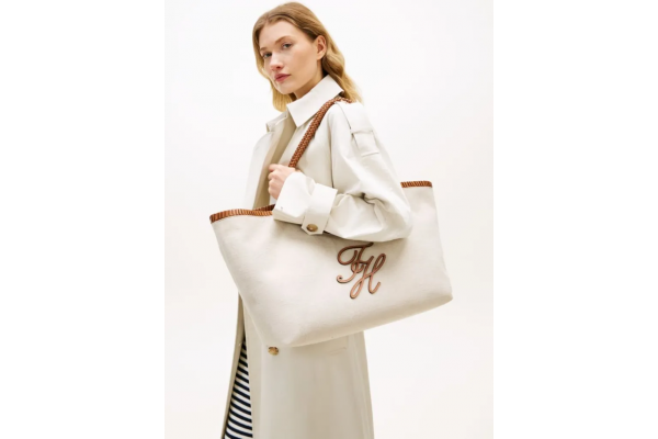 Women's Beige TH Elev Summ Maxi Tote Canvas Bag Tommy Hilfiger AW0AW18629-0F4