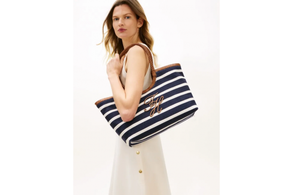 Women's Navy Blue TH Elev Summer Tote Stripe Bag Tommy Hilfiger AW0AW18400-0GY