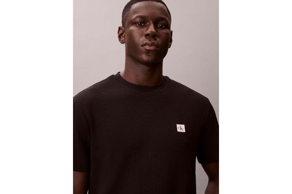 Men's Black Ss Waffle Badge Crewnk Tee Calvin Klein LV04RD008G-UB1