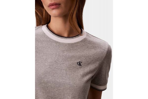 Women's Grey Ss Ctn Monogram Stripe Trim Tee Calvin Klein LV047F226G-P79
