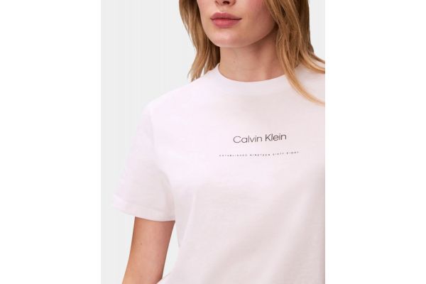 Women's White Ss Multi Logo Classic Tee Calvin Klein LV047C811G-YAF