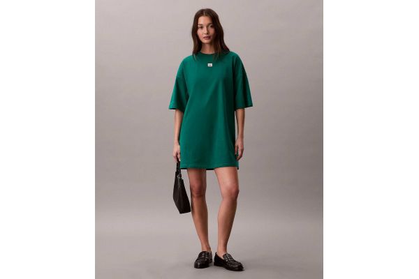 Women's Green Ss Woven Label Oversized Tee Dress Calvin Klein LV047F228G-L4G