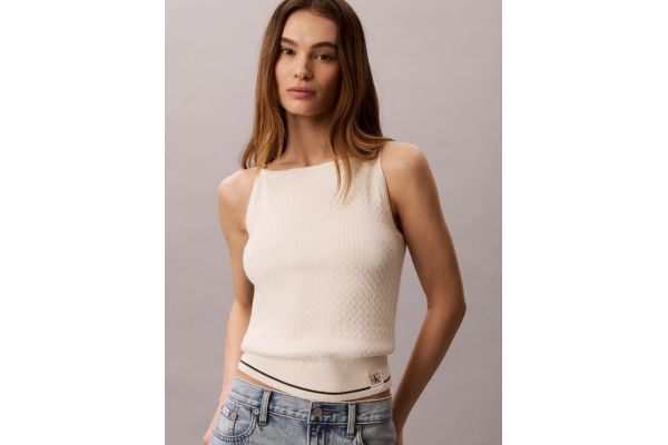Women's Tofu Sl Slim Woven Label Cable Tank Top Calvin Klein LV047F321G-YAS