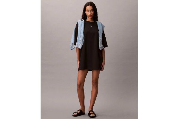 Women's Black Ss Woven Label Oversized Tee Dress Calvin Klein LV047F228G-UB1