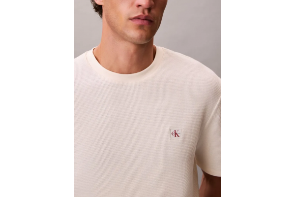 Men's Beige Ss Waffle Badge Crewnk Tee Calvin Klein LV04RD008G-F7J