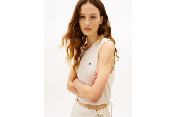 Women's White Clay Tjw Tie Side Linen Blouse Tommy Jeans DW0DW22779-0AA