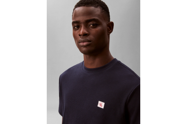 Men's Navy Blue Ss Waffle Badge Crewnk Tee Calvin Klein LV04RD008G-CEF