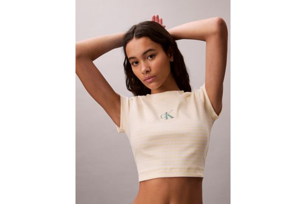 Women's Yellow Striped Monologo Baby Rib Tee Calvin Klein LV047F833G-XBS
