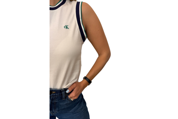 Women's White Sl Ctn Monogram Stripe Trim Musc Calvin Klein LV047F225G-YAS