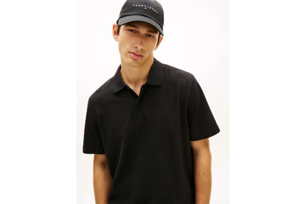 Men's Black Tjm Reg Waffle Polo Ext Tommy Jeans DM0DM22703-BDS