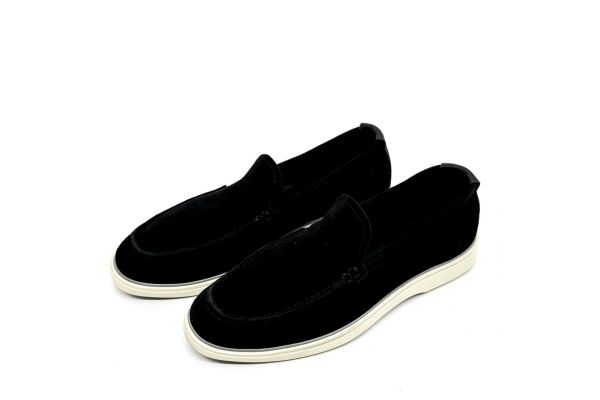 Men's Black Leather Suede Loafers Diadoch 2542-BLACK
