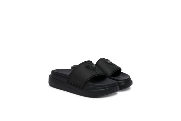 Women's Black KONDOMINIUM II Karl NFT Relief Slides Karl Lagerfeld KL88819C-V00-Black