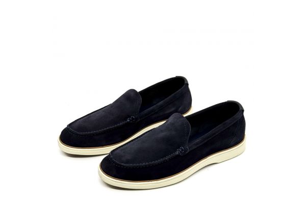 Men's Navy Blue Leather Suede Loafers Diadoch 2542-BLUE