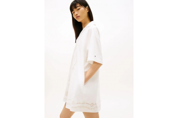 Women's White Tjw Linnen Broderie Shirt Dress Tommy Jeans DW0DW22350-YBH