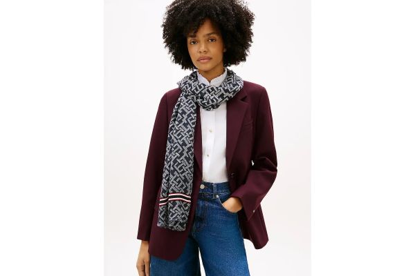 Women's Navy Blue TH Monogram Corp Scarf Tommy Hilfiger AW0AW18605-DW6
