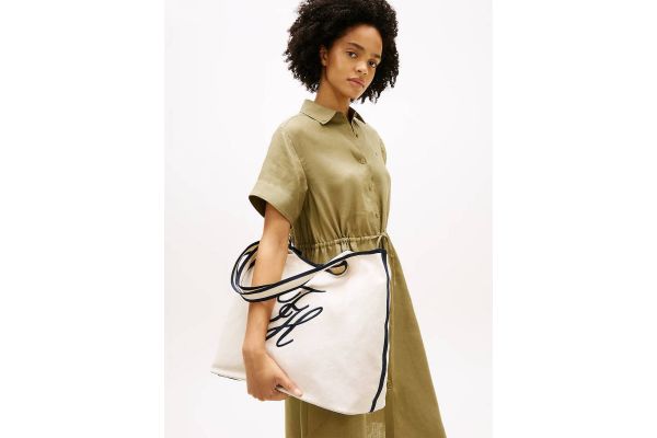 Women's White TH Summer Tote Canvas Bag Tommy Hilfiger AW0AW18398-0K4