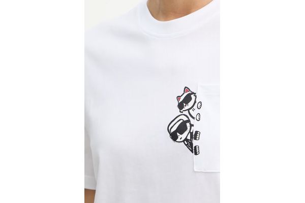 Women's White Ikon Peek A Boo Pocket T-shirt Karl Lagerfeld B2W17081-100 WHITE