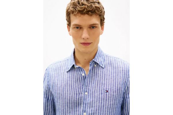 Men's Light Blue Linen Bengal Stripe Rf Shirt Tommy Hilfiger MW0MW42400-0A4