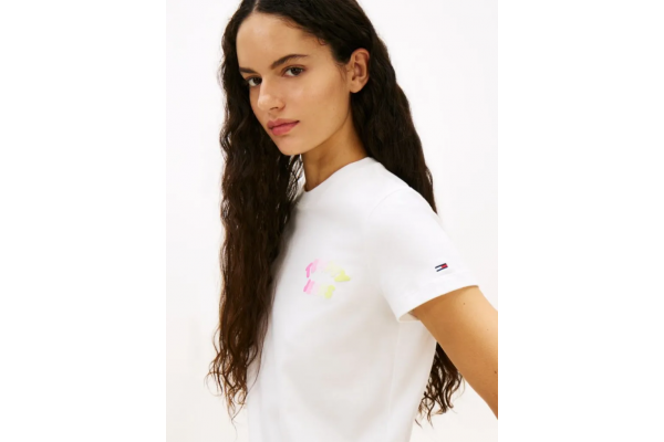 Women's White Tjw Reg Tj Bubble Ss Tee Ext Tommy Jeans DW0DW22310-YBL