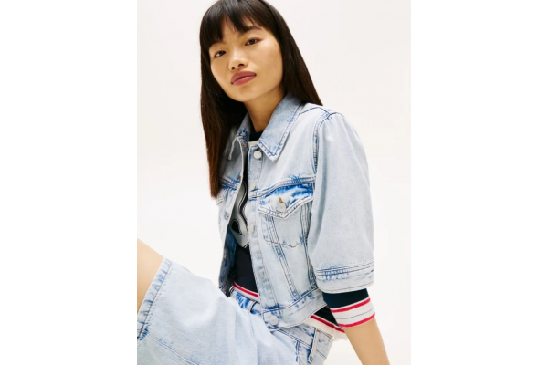 Women's Light Blue Cropped Trucker Bj6014 Jacket Tommy Jeans DW0DW22388-1AB