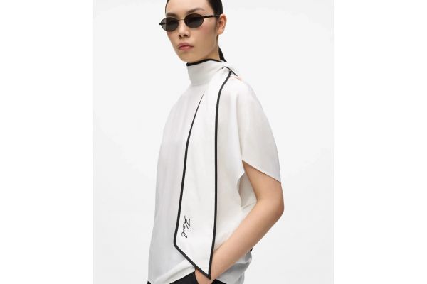 Women's White LINEN BLEND PIPING BLOUSE Karl Lagerfeld B2W11015-461