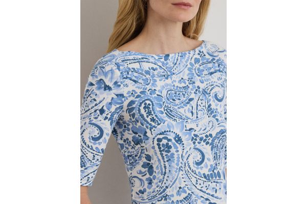 Women's Light Blue REFINED STR 1X1 RIB-KNT-T-SHIRT Ralph Lauren 200P09110001-White