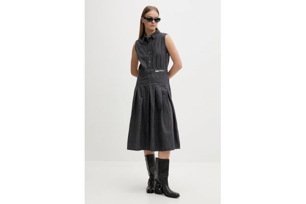 Women's Black KL PLEATED DENIM DRESS Karl Lagerfeld B2W13053-1BJ BLACK