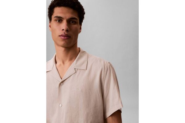 Men's Pink Ss Camp Collar Solid Linen Class Shirt Calvin Klein LV04LF137G-POR