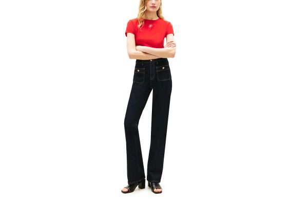 Women's Red TH Script Slim Ss Tee Tommy Hilfiger WW0WW48710-SNE