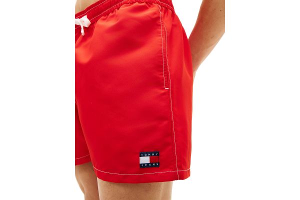 Men's Red Tj Medium Drawstring Solid Swim Shorts Tommy Jeans UM0UM03852-XNL
