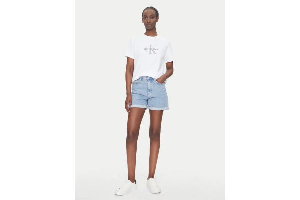 Women's White Ss Boxy Crop Monologo Tee Calvin Klein LV047F828G-YAF