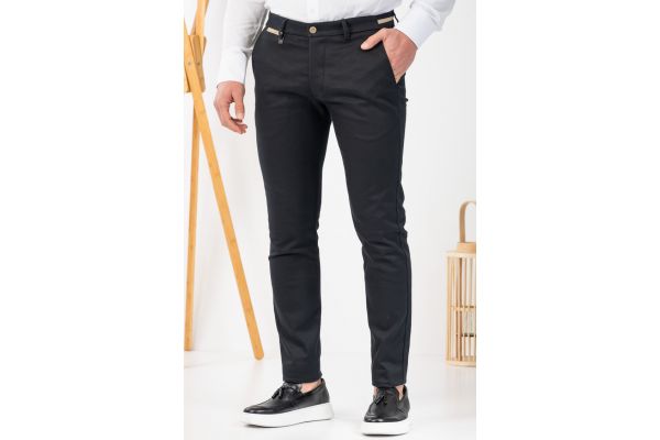 Men's Black Cotton Pants Vittorio 26COMO-BLACK