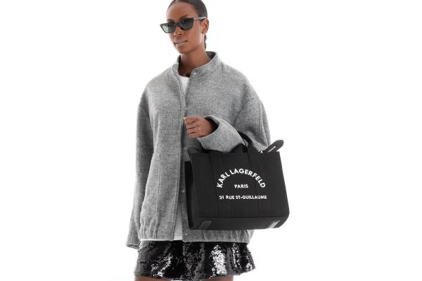 Women's Black Rsg Square Medium Tote Bag Karl Lagerfeld 240W3892-A999 BLACK