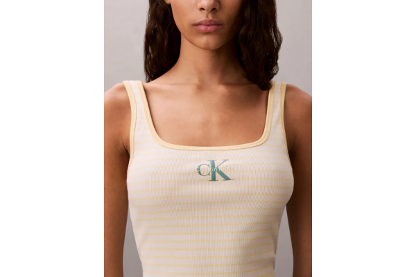 Women's Yellow Striped Monologo Scoop Nk Rib Tank Top Calvin Klein LV047F832G-XBS