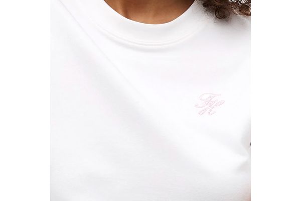 Women's White TH Script Reg C-Nk Ss Tee Tommy Hilfiger WW0WW49941-YBL