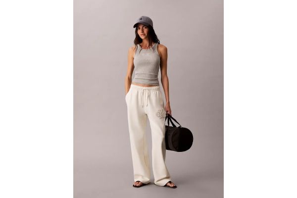 Women's White Baby Terry Seasonal Monologo Pants Calvin Klein LV047G822G-YAS