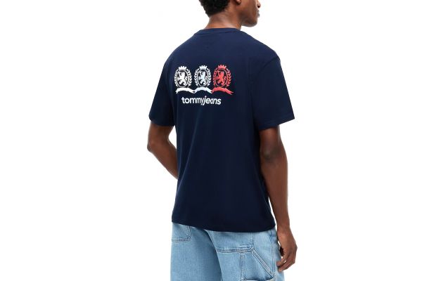 Men's Navy Blue Tjm Rlx Crest Repeat Ss Tee Tommy Jeans DM0DM23172-C1G