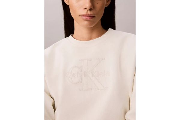 Women's White Ls Baby Terry Seasonal Monologo Sweatshirt Calvin Klein LV047G820G-YAS