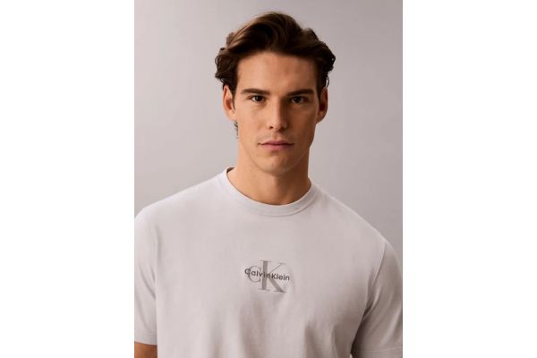 Men's Grey Ss 30s Micro Monologo Graphic Tee Calvin Klein LV04RB866G-PSX