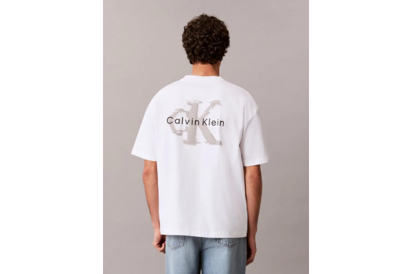 Men's White A- Ss Oversized Emboss Monologo T-shirt Calvin Klein LV04RAB806-YAF