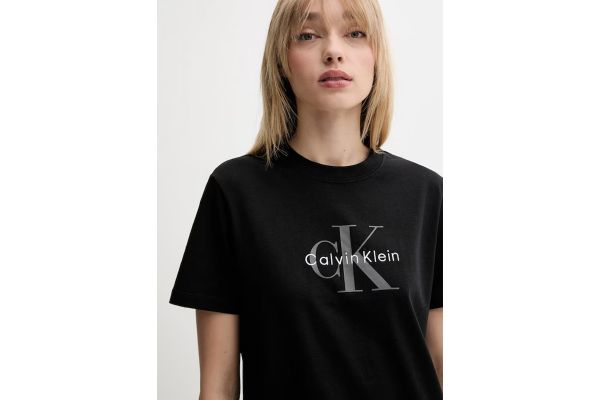 Women's Black Hr Ss Clssc Mnlg Cnc T-shirt Calvin Klein LV047B865G-UB1
