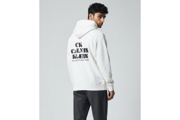 Men's White Ls Cl 350Terry Eu Bo Hoodie Calvin Klein LV04RG273G-YAS