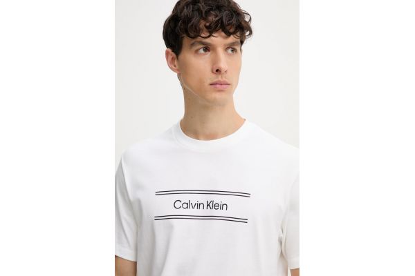Men's White Ss 20s EU Spw Stndrd Graphic Tee Calvin Klein LV04LG813G-YAF