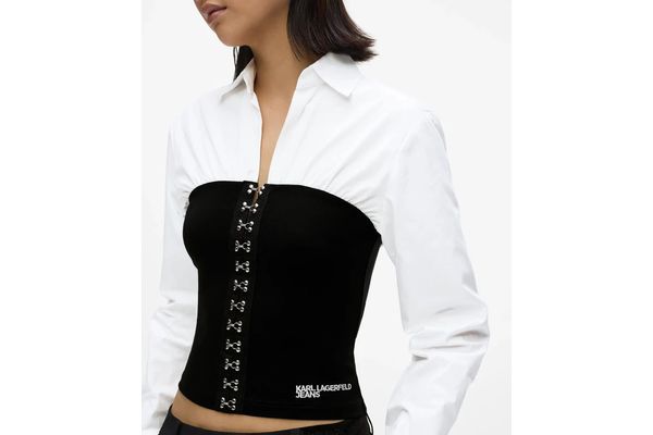 Women's KLJ MIXED POPLIN BLOUSE Karl Lagerfeld Jeans B3W11002-101 White/Black