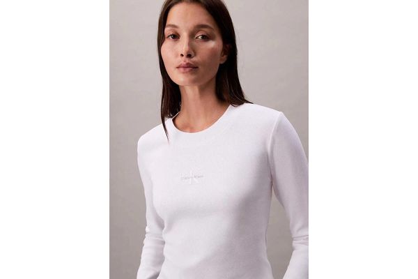 Women's White A- Ls Monogram Baby Tee Calvin Klein LV047A803G-YAA