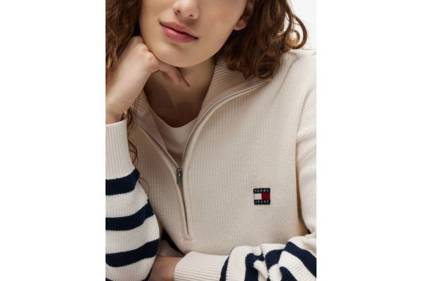 Women's White TJW Stripe Quarter Zip Sweater Tommy Jeans DW0DW22928-YBH