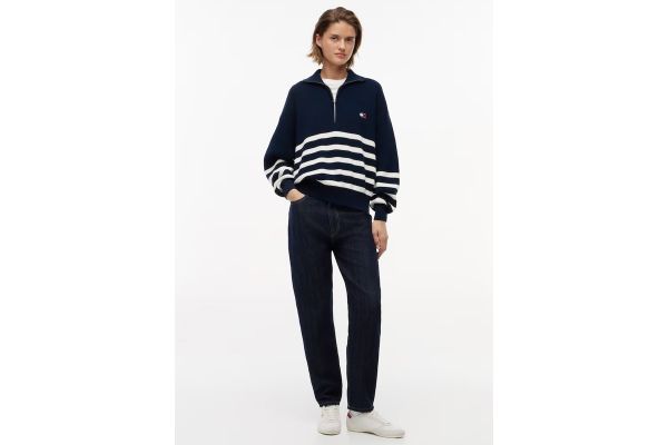 Women's Navy Blue TJW Stripe Quarter Zip Sweater Tommy Jeans DW0DW22928-0A9