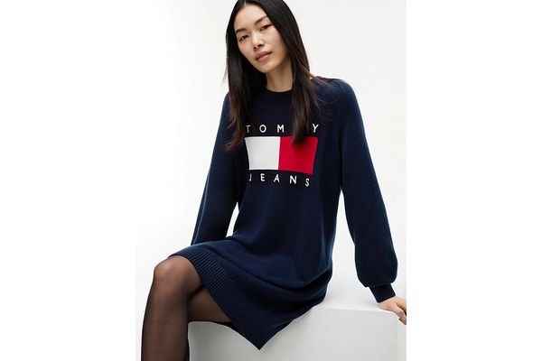 Women's Navy Blue TJW SWEATER FLAG DRESS EXT Tommy Jeans DW0DW23315-C1G