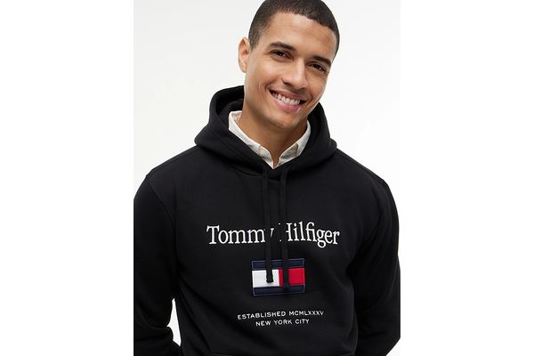 Men's Black TOMMY EMBRO FLAG HOODIE Tommy Hilfiger MW0MW42735-BDS